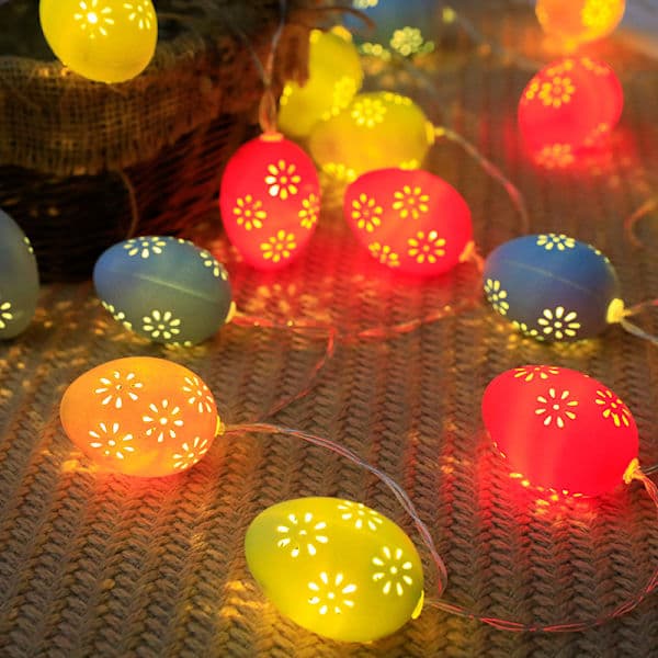 LED Easter String Lights, Decorated with Colorful Eggs, Battery Operated, Dimmable. 3m 20 LEDs, USB, Fixed