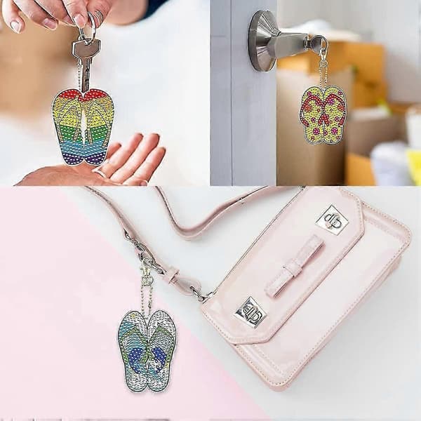 12 stk. dobbeltsidet 5D diamantmaleri sæt, diamantnøglering, DIY blomstermaleri sæt stil 1