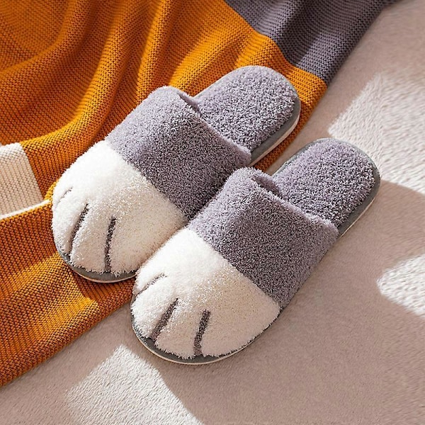 Vinterplysj-tøfler for kvinner, varme, søte kattepote-designerhus, pels, innendørs soverom Caramel colour 44-45-(26.5-27cm)