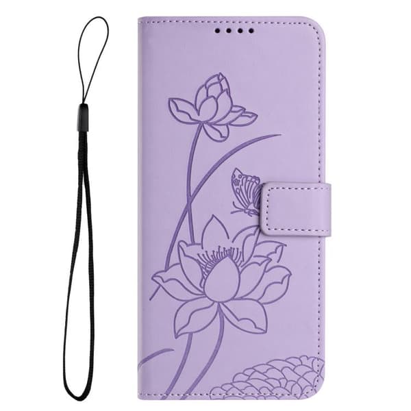 iPhone 17 Pro Max Skal Läderfodral med Lotus Prägling och Lanyard