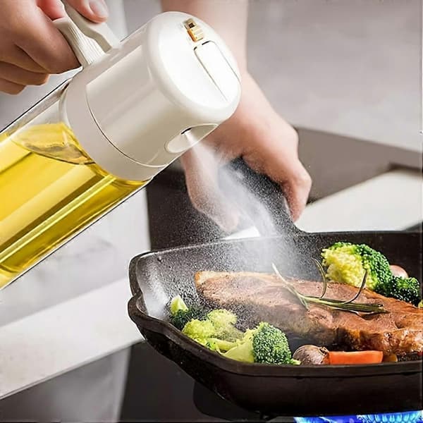 550ML Oliesprøjteflaske BBQ Madlavning 2 i 1 Oliedispenser Olivenoliehældere Sprøjte Køkken Bageolie Eddikeflaske