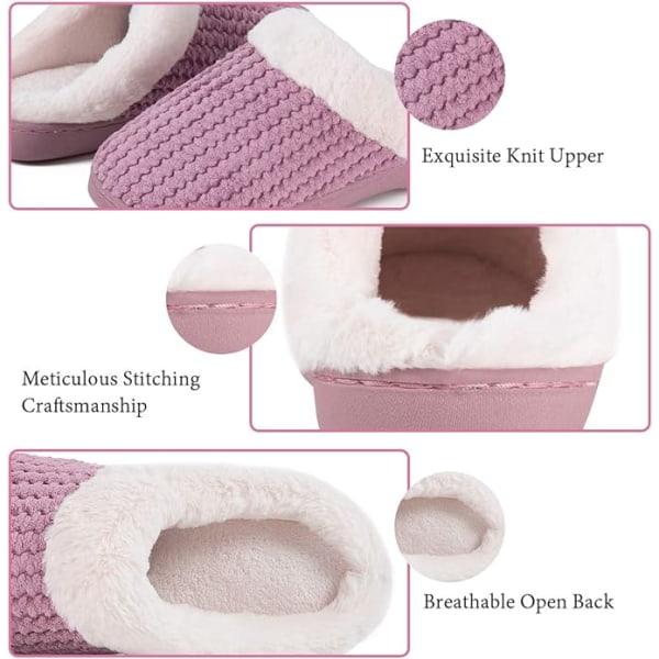 Damtofflor med memory foam komfort ullliknande plyschfleecefodrade husskor för inomhus och utomhus rosa storlek 38/39