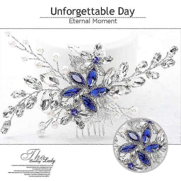 Bröllop Hårkam Blå Strass Brudhåraccessoarer För Brud Och Brudtärnor Bröllop Hår Smycke Silver