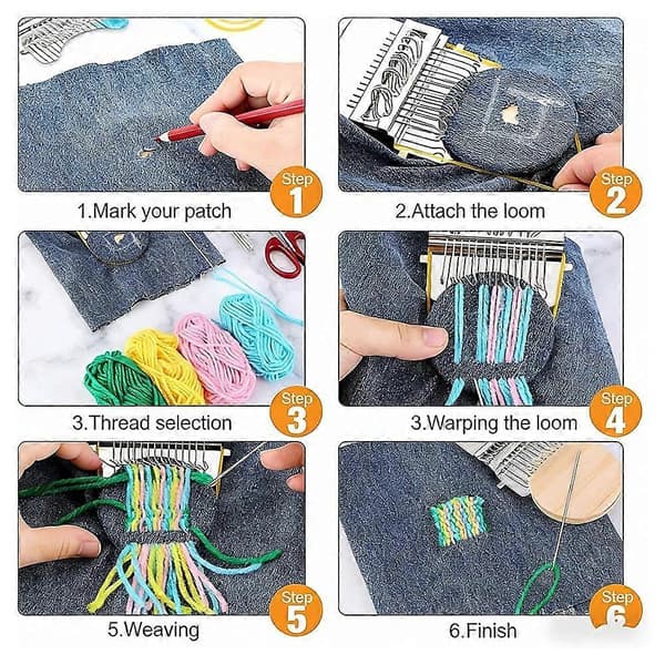 KnitPatch PatchMaker Kit - 100 farver broderitråd til lapning og vævning, komplet syhåndværkssæt