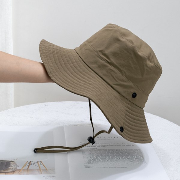 Solhattar för män och kvinnor, fiskarhattar med hakband, vattentäta hinkhattar, snabbtorkande, bredbrättade fiskarhattar, hopfällbara Military green （60-65CM）
