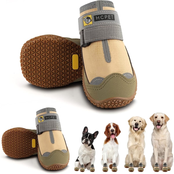 Dog Boots Breathable Dog Shoes, Anti-Slip Dog Booties Paw Protector for for Hot Pavement Winter Snow Hiking with Reflective Straps 4PCS khaki Sizes 4