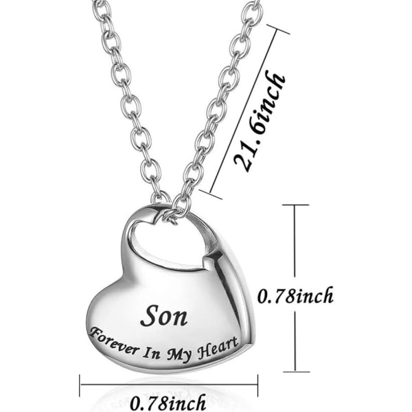1 st - Son-kremering Urn Halsband för Ashes Urn Smycken, Forever in My Heart Snidat minnessak i rostfritt stål Vattentätt minneshänge