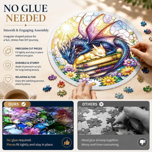 Drakakryl Puslespill Solfanger, 83 Deler DIY Vindusdekor Sleeping Book Dragons