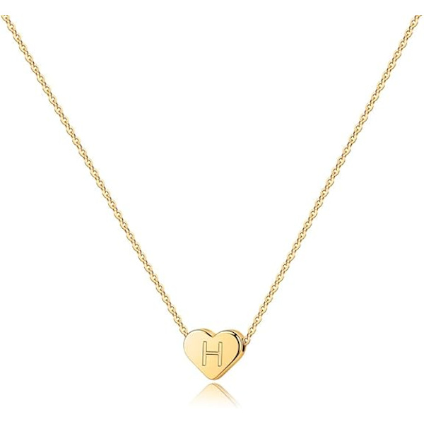 Hjärtformad Initialhalsband - 14K Guldfyllt Hjärtberlock Brev Alfabetiskt Halsband Miniatyr Initialhalsband för Kvinnor Barn Hjärtformad Initialhalsband -H