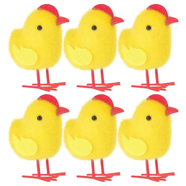 Mini gul kyllingdekorasjon for dekorasjon 6 stk. Fluffy påskepynt