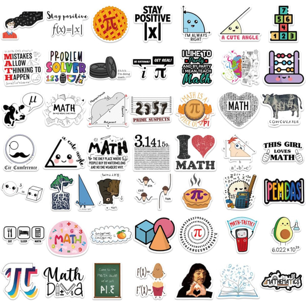 50 st Love Math Stickers Barnklistermärken för Vattenflaskor Cykelfönster Skateboard Bagage Scrapbook Fönster Kuvert Anteckningsbok Dekal