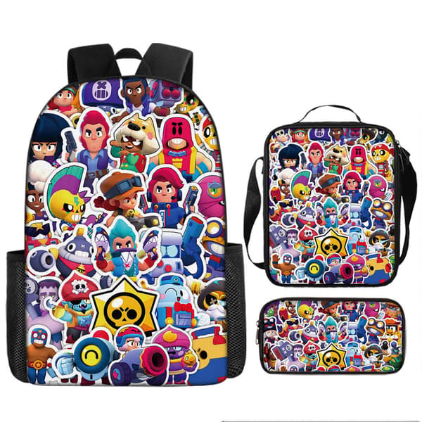 2026 Brawl Stars Backpack 3-piece set 17 inch Game Backpack + Shoulder Bag + Pencil Case (J) 2