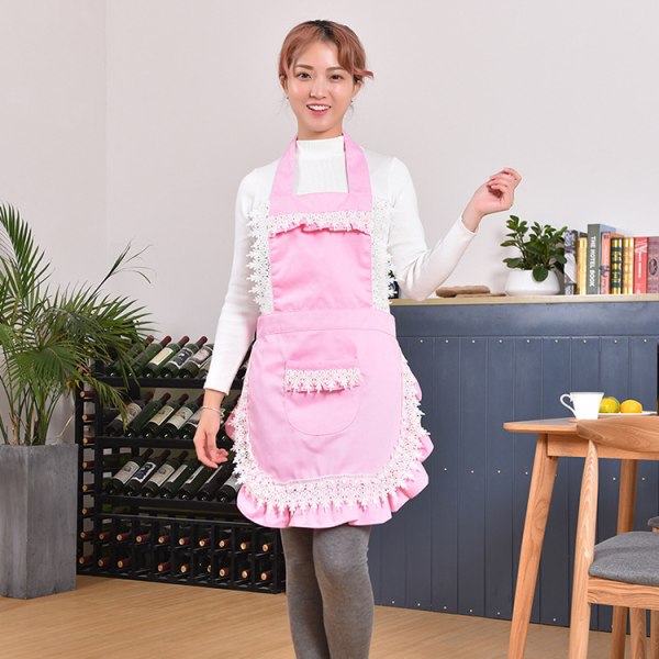 Härligt justerbart förkläde Butikstårta Kök Matlagningsförkläden för kvinnor Flickor Mjölkte butik restaurang spets enfärgat tygförkläde med för present,rosa