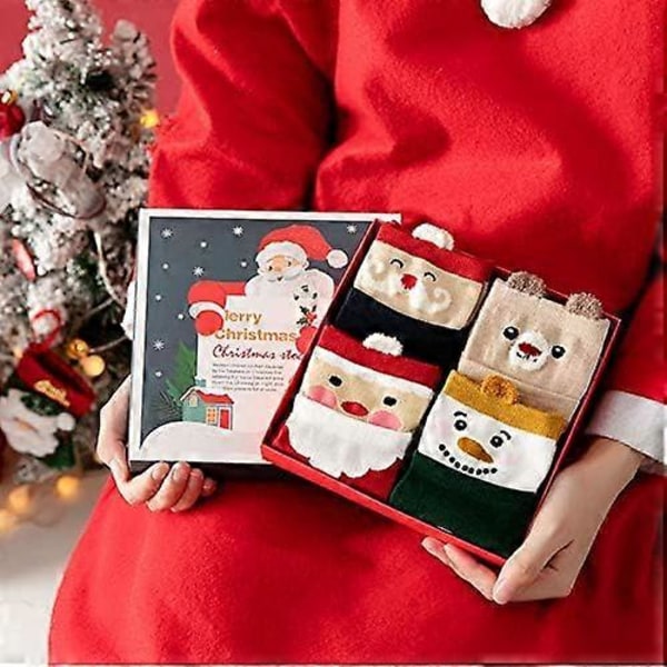 LOFIR Dam Julstrumpor Jultomte/Snögubbe Strumpor Dam Xmas Strumpor Hund Katt Djur Cartoon Strumpor Bomull Nyhet Strumpor Storlek 4-9, 5 par