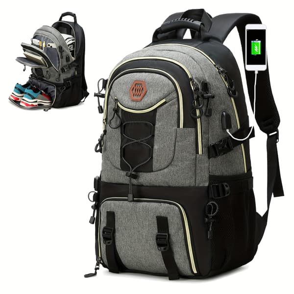 Large Travel Backpack - Spacious Laptop Bag with Shoe Storage, Waterproof, Comfortable Straps, Multiple Compartments, Perfect for grey