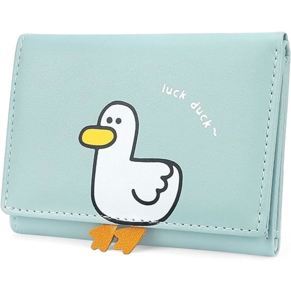 Söta plånböcker för kvinnor, läder RFID-blockerande liten trefaldig plånbok med ID-fönster för tjejer och damer Damplånbok Ankblå