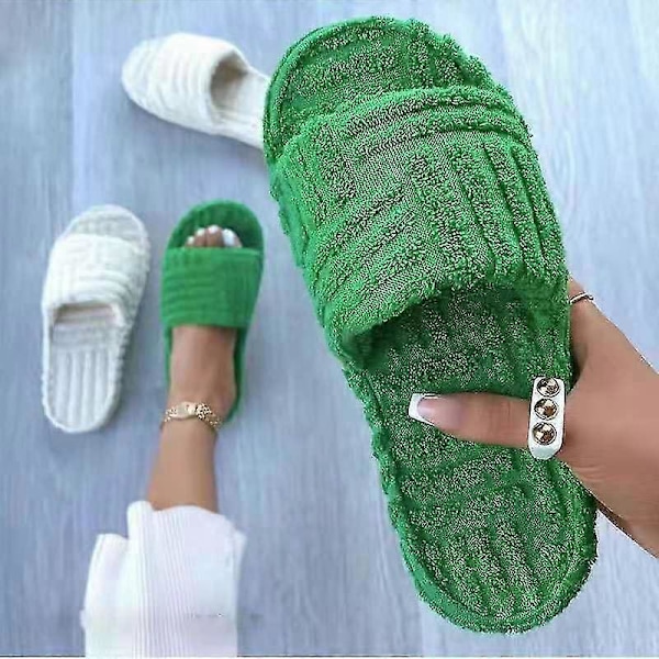 Terry Slippers med frotté for kvinner jenter Slip-on plysj sko Husholdnings vinterutstyr Black 36