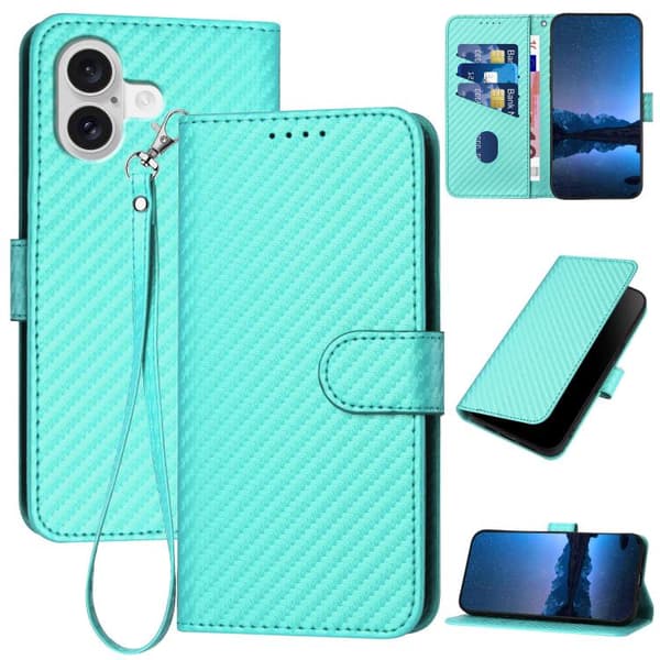 iPhone 17 Skal läderfodral - kolfiber med lanyard