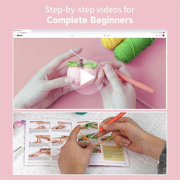 Hæklesæt til begyndere, Hæklesæt med frugter til voksne, Med trin-for-trin video-tutorials