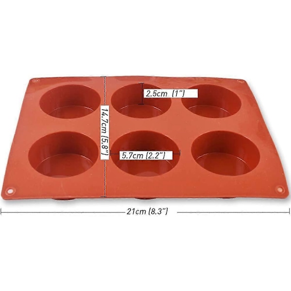 Silikonformar, 3-pack, 6 håligheter, 5,1 cm, rund cylinderform för cupcakes, handgjord tvål