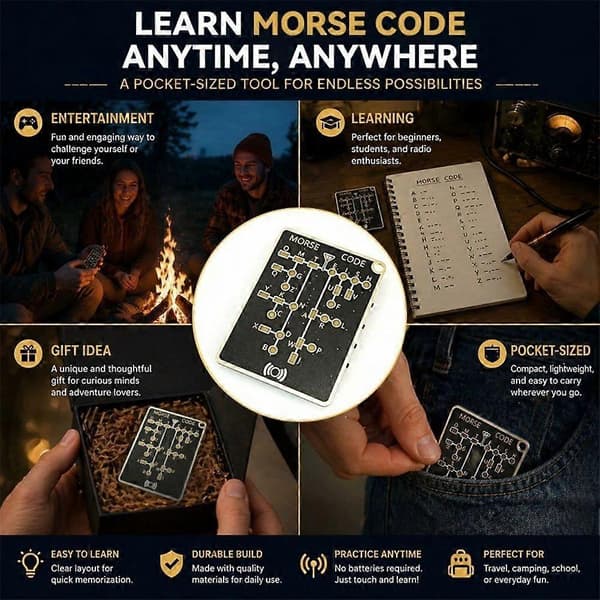 Bærbar LED Morse Code Trainer Card, Interaktiv Morse Code Dekoder EDC Pocket Survival Læringsverktøy 1pc