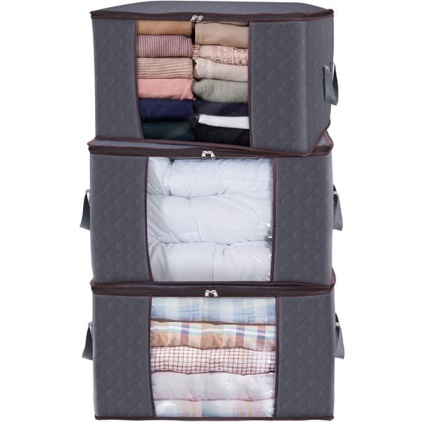 Large Storage Bag for Clothes with Reinforced Handle Thick Fabric for Quilts, Bedding, Foldable with Sturdy Zipper, 3-pack,