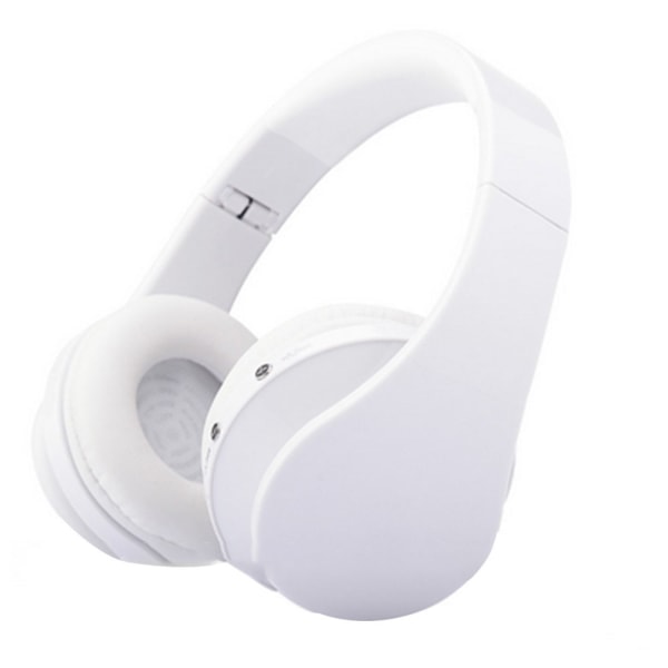Trådlösa Bluetooth hörlurar, Over-Ear-hörlurar med mikrofon, hopfällbara och lätta, MP3-läge och Fm Radio-White