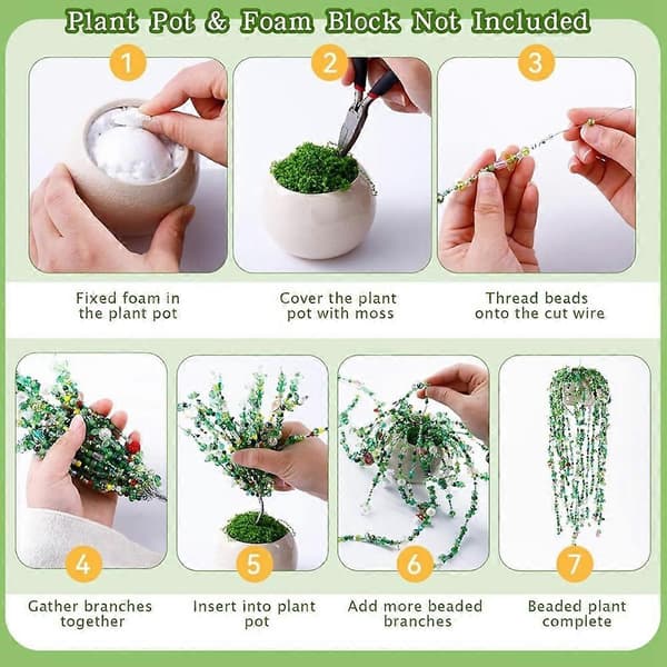 DIY Pärlväxtset, Evigt Blomset, Gröna Glaspärlor för att göra växter, Pärlväxtspecifika gröna pärlor - Perfekt present