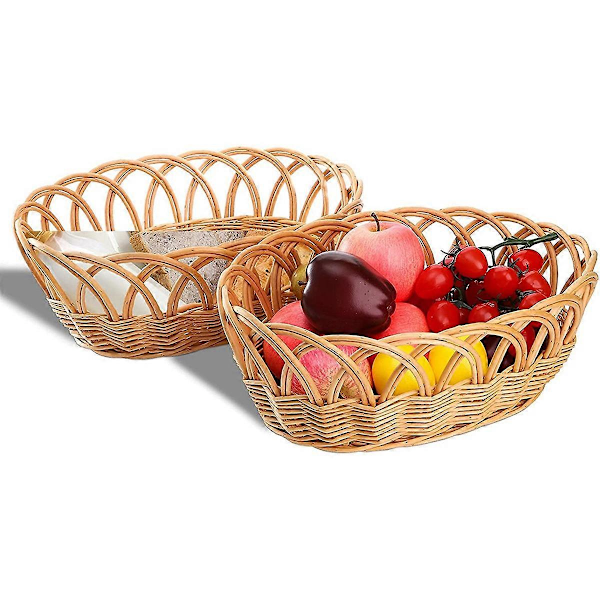 2-pack Vävda Brödkorgen i Vicker, Frukt Serveringskorg, Elliptisk Godis Tårta Display Förvaring