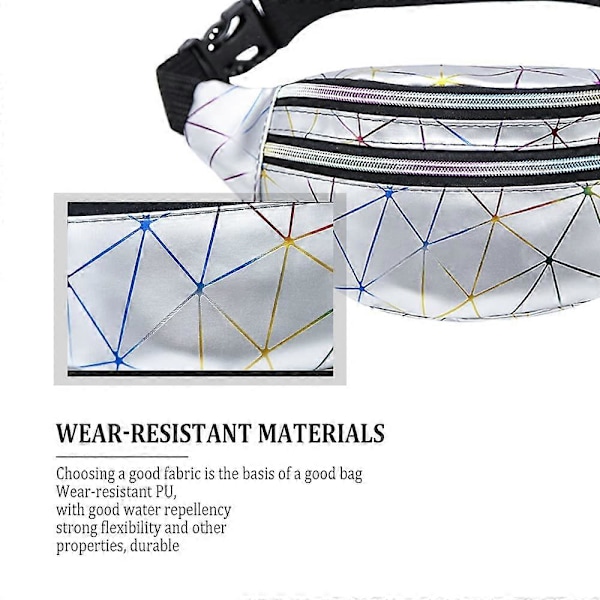 Miesten vyölaukku holografinen, vedenpitävä musta geometrinen laukku (hopea color 3