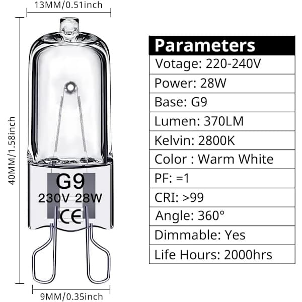 20-pack G9 Halogenlampor 28W, 230V 28W 28W