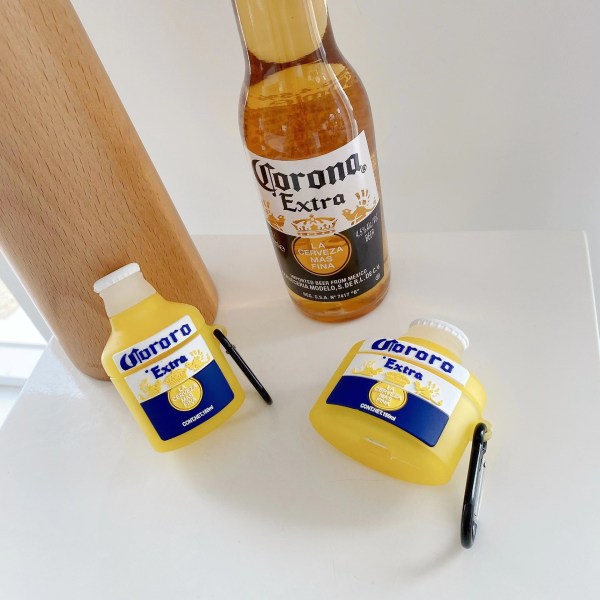 Case för Airpod 1/2 Gen Söt, silikon 3D rolig rolig karaktär Air pods 1/2 cover, Drink Design Hud, Snygga Nyckelring Kit Fodral (Corola Beer)