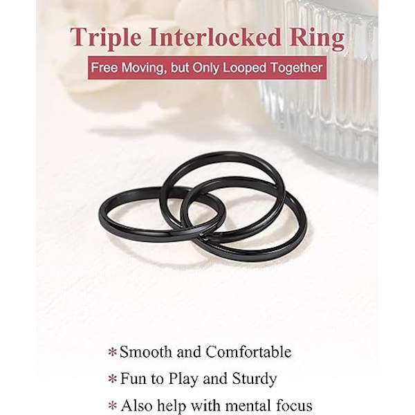 18K Pläterad Interlocking Rolling Fidget Ring för Ångest för Kvinnor och Män, Rostfritt Stål/Trefärgad/Regnbåge/Roséguld/Svart/Guld Staplingsring（12)