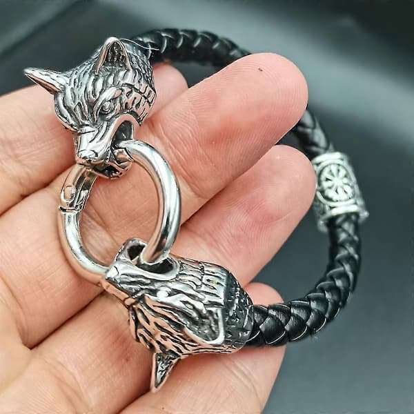 Armbånd til mænd med ulvehoved i rustfrit stål