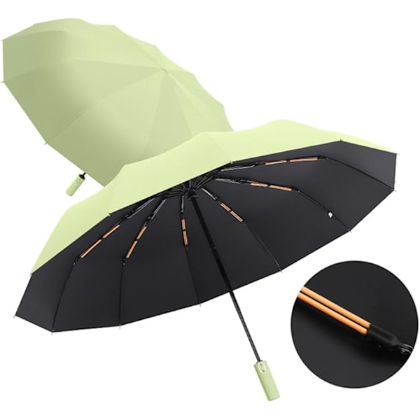 Maibar paraply vindtæt stærk kompakt 24 ribber vandtæt paraply foldbar rejseparaply vindtæt parasol til mænd og kvinder Matcha Green