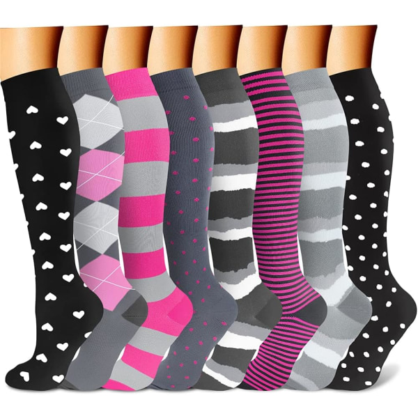 Compression Socks for Women & Men Circulation (8 Pairs) 15-20 mmHg is Best Support for Athletic Running,Hiking - S / M Sizes