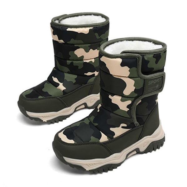 Snøstøvler for barn med høy ankel, kuldebestandige, sklisikre og varme sko for utendørs vinterbruk Camouflage Green 26