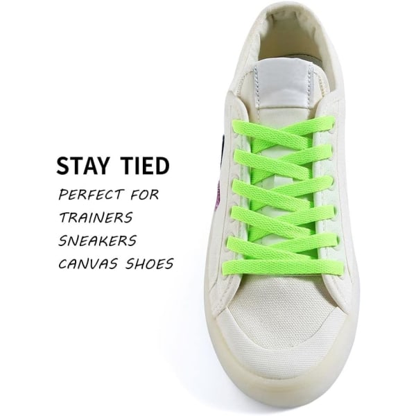 Platta skosnören för sneakers, Enkellagers 8 mm polyester skosnöre i platt färg, Neongrön, med en längd på 54 tum/137 cm.