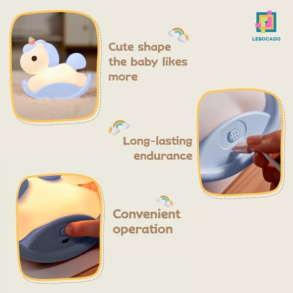 Unicorn Night Light for Kids Room, Touch Sensor and Dimmable USB Rechargeable Night Light, Soft Silicone Baby Night Light - Blue