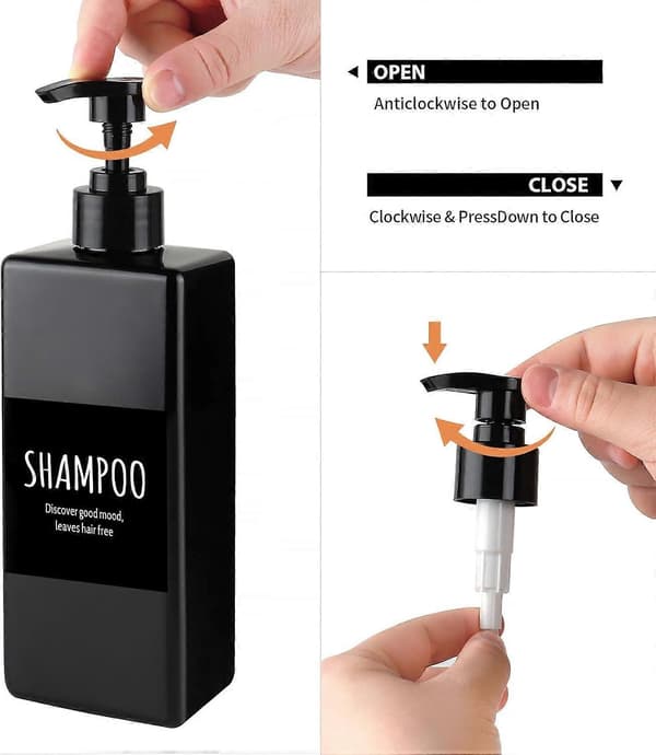 Schampodispenserflaskor Set, Svart Plastpump för Balsam och Duschkräm, 500 ml Påfyllningsbar