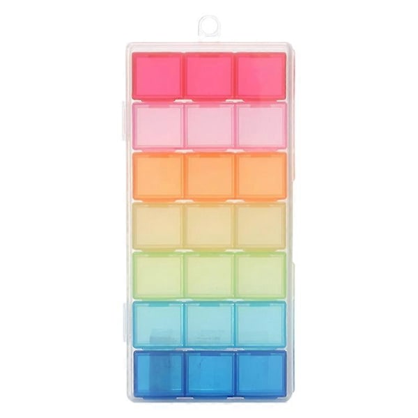 21 Fack Transparent Färgad Tom Plastlåda Piller Tablett Medicinarrangör Veckovis 3-Rad Bricka
