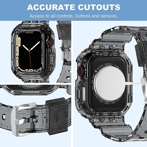 Kompatibel för kristallklara Apple Watch -band, 38 mm 40 mm 41 mm med case för män Dam Jelly Case och band / Svart