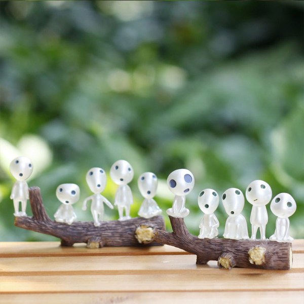 10 stycken Princess Mononoke-figur Mini Trädgårdsdekoration för uteplats inomhus och utomhus