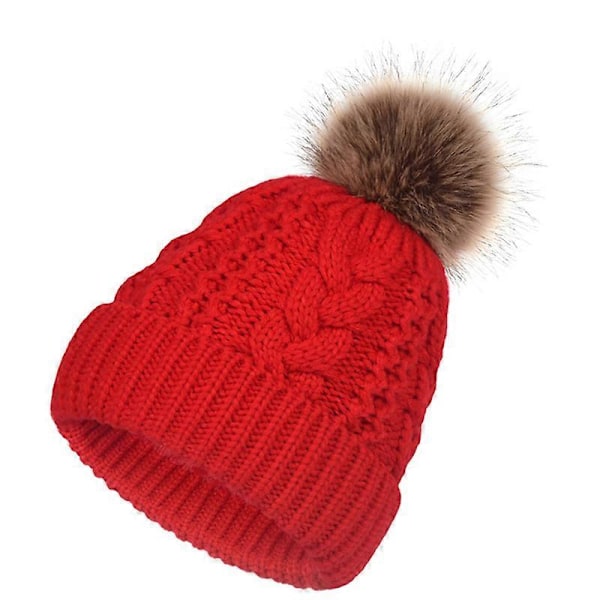 Stor fluffig boll Mössa Hatt Dubbla lager Varm twist mönster Stickad Mössa