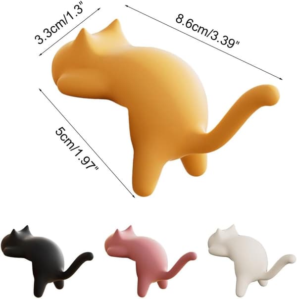 4-pack Cat Shaped Bag Hooks, Self-Adhesive Wall Hooks No Drilling, Sturdy Space-Saving Hangers for Handbag, Backpack, Office & Home