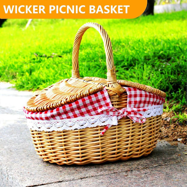 Picnic-kurv i landlig stil med lokk og håndtak & Linere for piknik, fester, bryllup