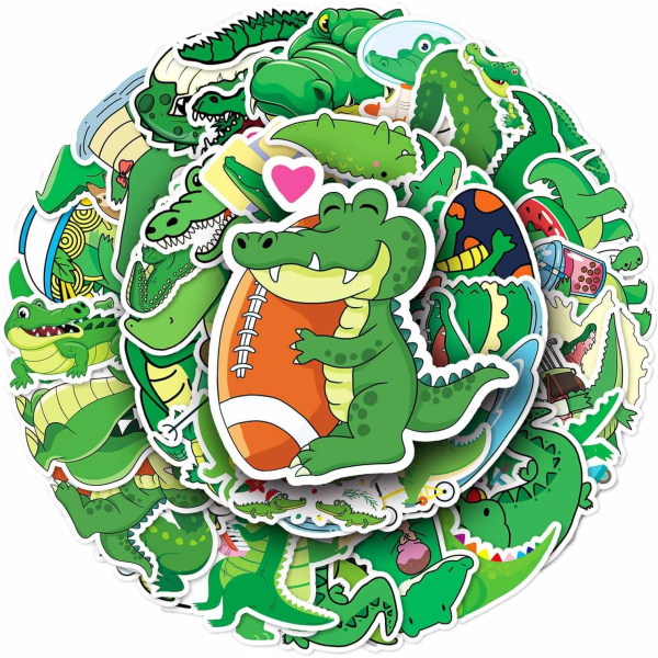 50Pcs Cartoon Alligator Stickers Vinyl Crocodile Stickers Unique Decorations for Water Bottles,Laptops,Phones,Scrapbooking, Journaling,Mug Decals