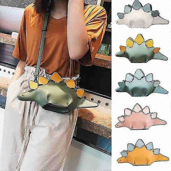 Messenger taske til kvinder, dyreformet dinosaur læder crossbody skuldertaske White