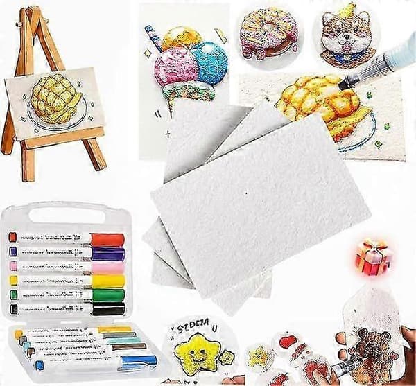 3D Magic Puffy Paint Konstkit med Skumtextur, 10 Canvaspapper & 12 Markörer, DIY Bubble Popcorn Ritset Rectangle