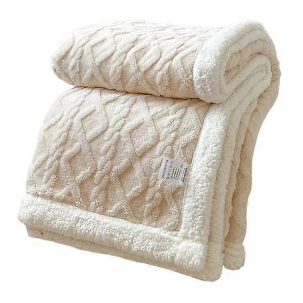 Vinterfortykket pledd, dobbeltsidig lo, plysj, tolags 3D-jacquard, ensfarget, kontorlur, sovesal, hjemmeseng, sofa, reise, koselig, varmt pledd white 2x2.3m